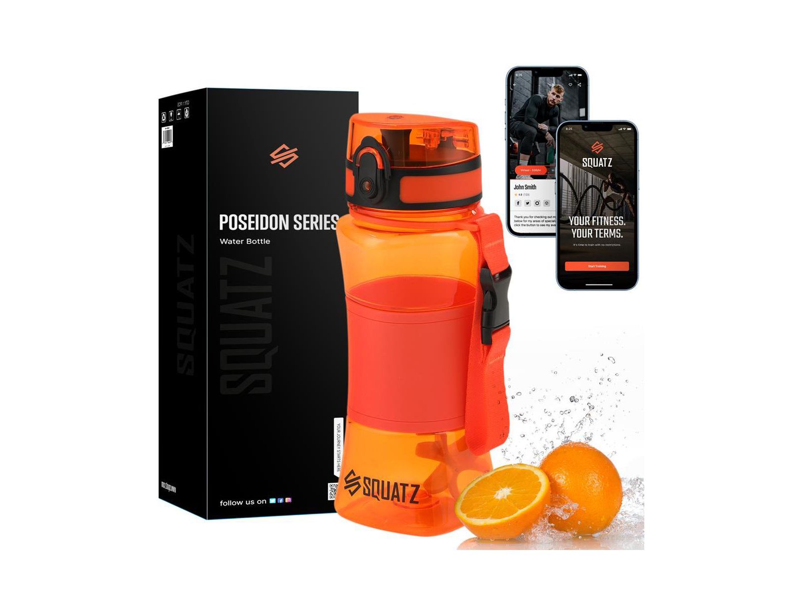 SQUATZ Sports or Shake Water Bottle with Fruit Infuser Strainer