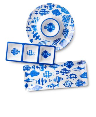 Certified International Fish Tale Chip-and-Dip, Relish Tray, and Platter, 3-Piece Set