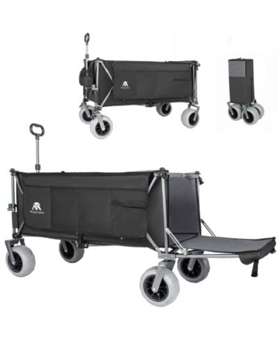 RAINSKEN Heavy Duty Utility Wagons, Extra Long Large Foldable Wagon with Opened Tailgate and All-Terrain Wheels.