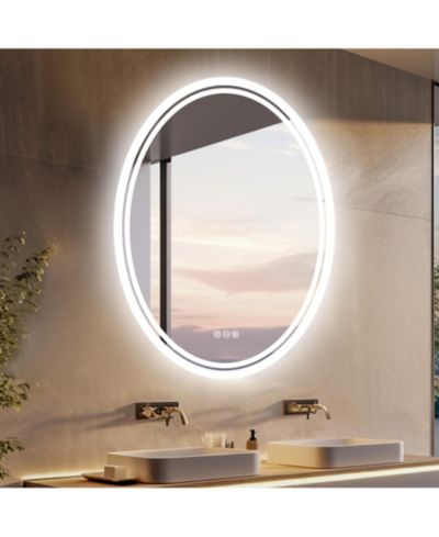 LUVODI Oval Wall Mounted Dimmable 3 Colors Vanity Mirrors with Anti-Fog Smart Touch Switch