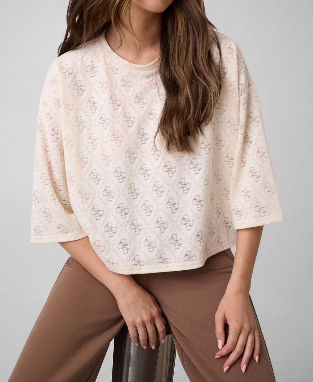 GUESS Women's 4G Rhombus Jacquard Crewneck Short-Sleeve Knit T-Shirt