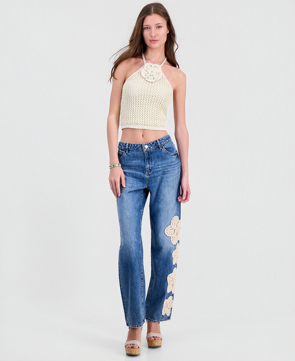 Женские джинсы GUESS Gaia с высокой посадкой, цветочный узор, крой Straight-Leg