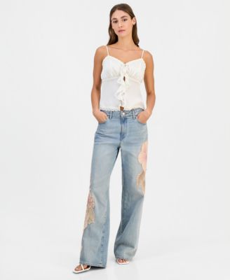 GUESS Женские широкие джинсы Rey Floral Appliqué