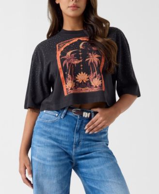 GUESS Женская укороченная футболка oversize Desert Rose с коротким рукавом