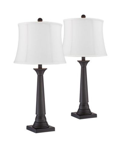 360 Lighting Dolbey 28 Tall Tapered Column Farmhouse Rustic Table Lamps Set of 2 Finish Metal  Shade Bedroom