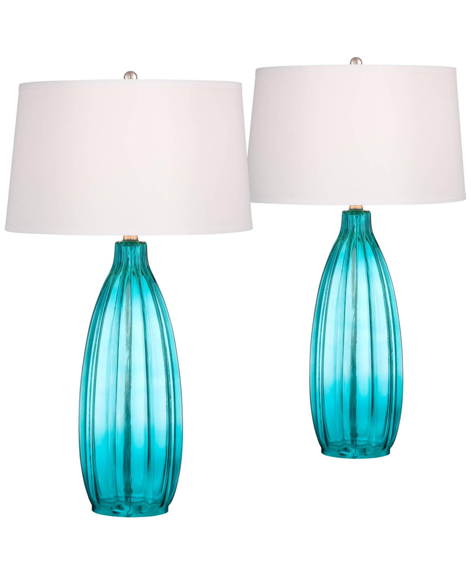 360 Lighting Coastal Table Lamps 30 Tall Set of 2 Fluted Blue Glass  Drum Shade for Living Room Family Bedroom Bedside Nightstand