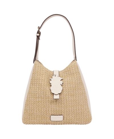 Tommy Bahama Logo Tab Raffia Hobo Bag - Woven Straw Shoulder Bag with Pineapple Accent