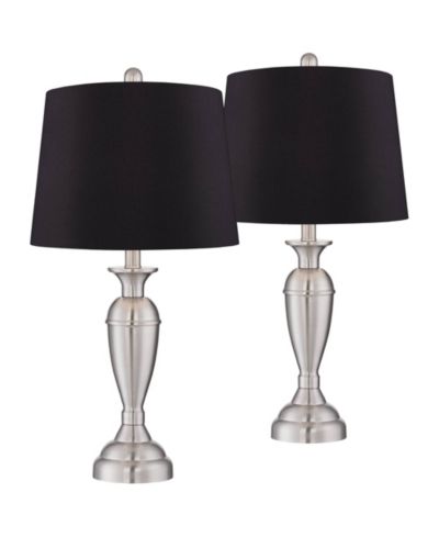 Regency Hill Blair Traditional Table Lamps 25 High Set of 2 Brushed Nickel Faux Silk Drum Shade for Bedroom Living Room Bedside Office House