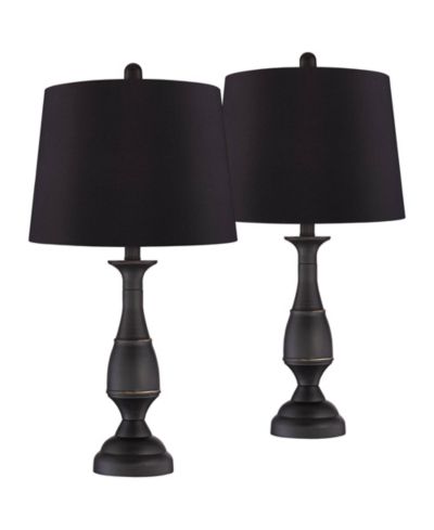 Regency Hill Ben Rustic Farmhouse Table Lamps 25" High Set of 2 Dark Bronze Faux Silk Drum Shade for Bedroom Living Room Bedside Office