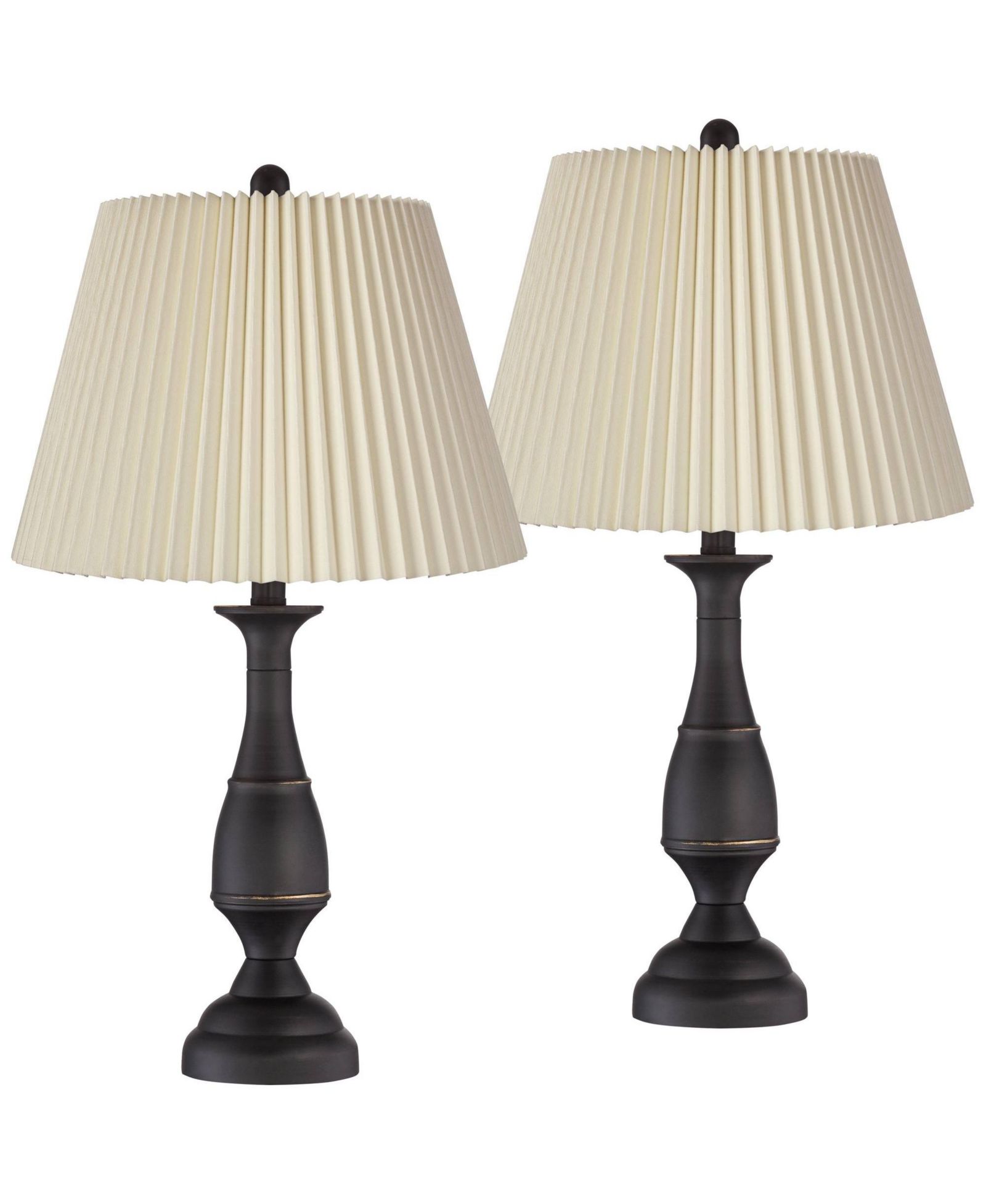 Regency Hill Ben Rustic Farmhouse Table Lamps 25" High Set of 2 Dark Bronze Metal Linen Pleated Shade for Bedroom Living Room Bedside Office