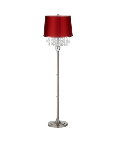 360 Lighting Modern Floor Lamp 62.5" Tall Satin Steel Chrome Crystal Chandelier Satin Drum Shade for Living Room Reading Bedroom Office