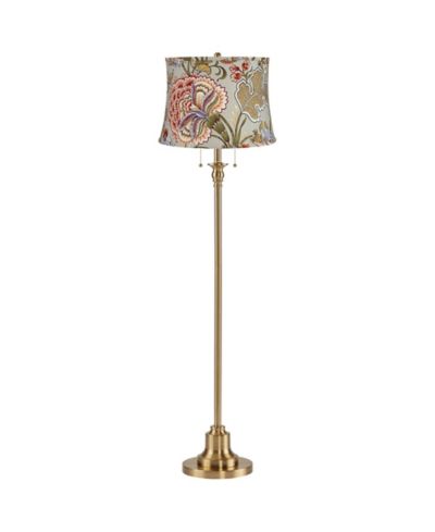 Напольный торшер 360 Lighting Dyna Traditional 58" с 2 лампами, античная латунь, цветочный абажур
