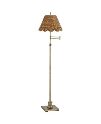 360 Lighting Westbury Coastal 70" Tall Standing Floor Lamp Adjustable Height Metal Antique Brass Finish Water Grass Shade
