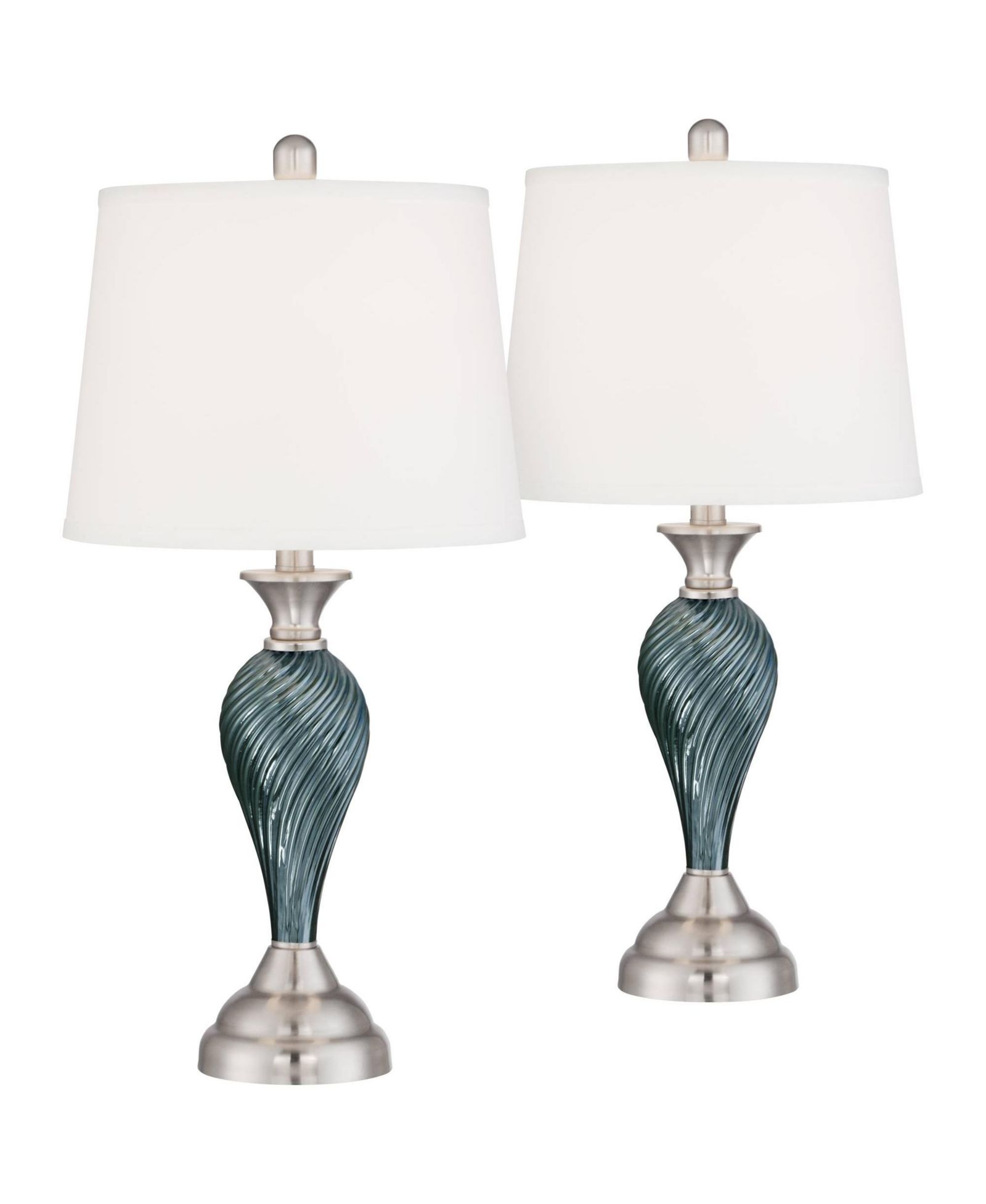 Regency Hill Arden Coastal Table Lamps 25" High Set of 2 Glass Twist with Table Top Dimmers Empire Shade for Bedroom Living Room Bedside
