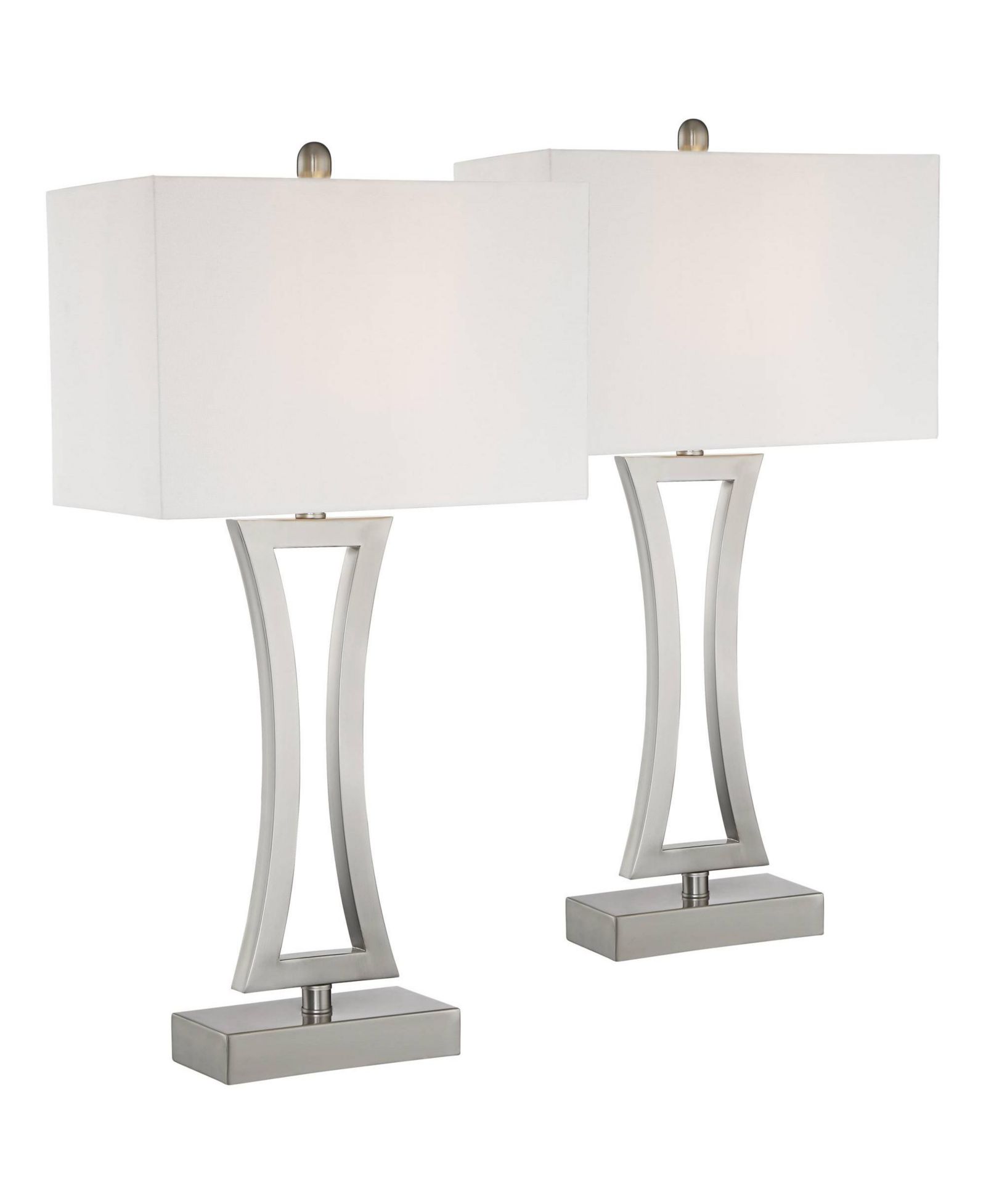 360 Lighting Roxie Tall Large Modern End Table Lamps Set of 2 WiFi Smart Socket Sculptural Brushed Nickel Finish Metal Living Room
