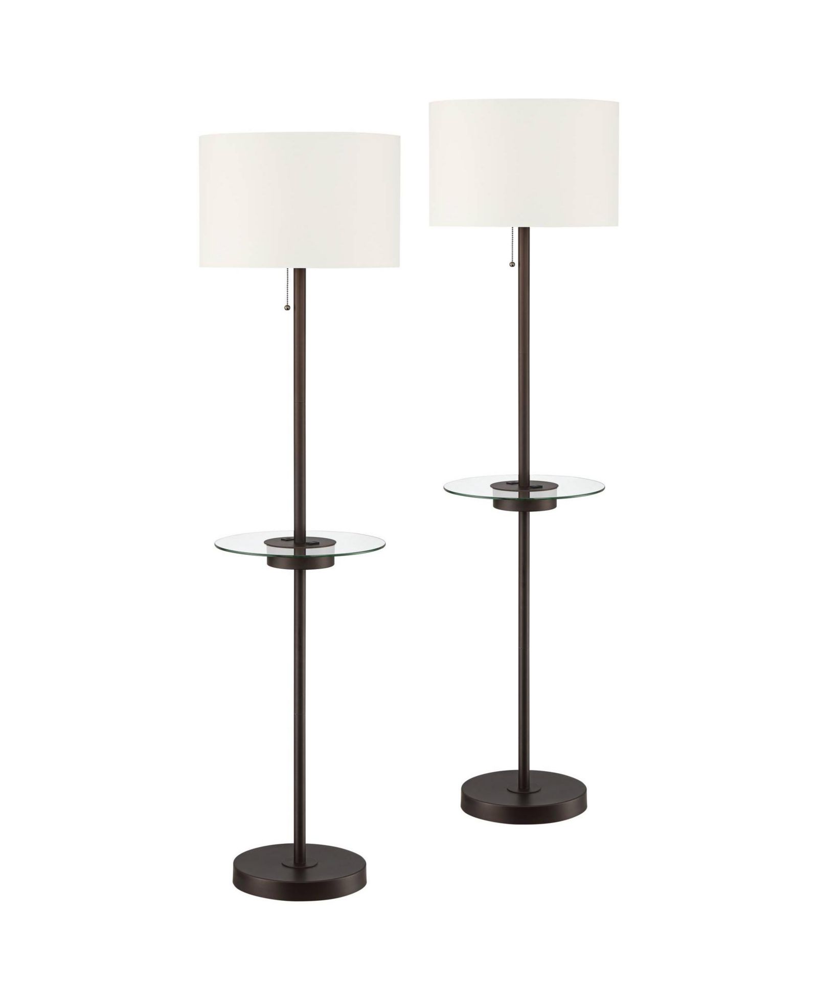 Набор из 2 напольных ламп 360 Lighting Caper Modern с журнальным столиком 60 1/2" Tall Bronze USB and Outlet Drum Shade для гостиной и спальни
