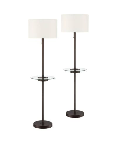 360 Lighting Caper Modern Floor Lamps with Tray Table 60 1/2" Tall Set of 2 Bronze USB and Outlet Drum Shade for Living Room Bedroom