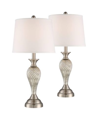 Regency Hill Arden 25" High Modern Table Lamps Set of 2 Table Top Dimmer Brushed Nickel Finish Mercury Glass Living Room