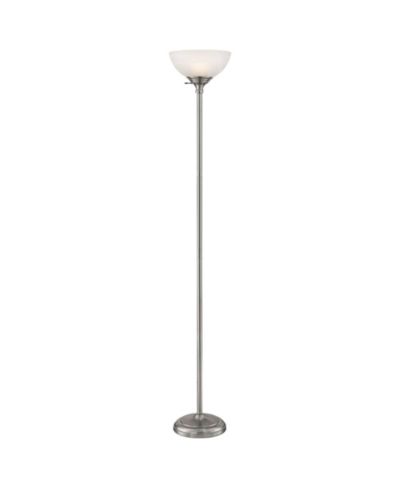360 Lighting Modern Torchiere Floor Lamp with USB Charging Port Tall Satin Nickel Alabaster Glass Shade Living Room Reading