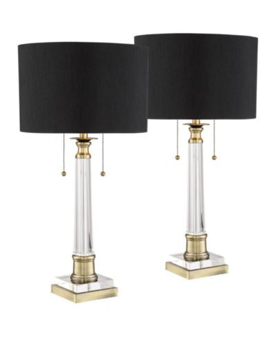 Regency Hill Stephan 30" Tall Column Large Traditional End Table Lamps Set of 2 Pull Chain Clear Crystal Living Room