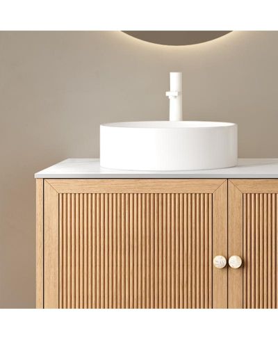 BUSDAYS MUNIN 16'' Bathroom Sink, Round Vessel Ceramic Basin without Faucet, NO Cabinet, White
