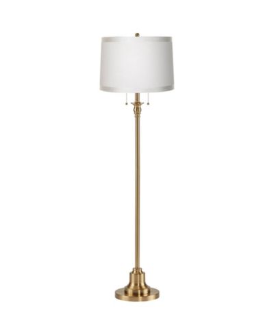 360 Lighting Dyna Traditional 58" Tall Standing Floor Lamp Pole Pull Chain Gold Antique Brass Finish Drum White Ribbon Shade