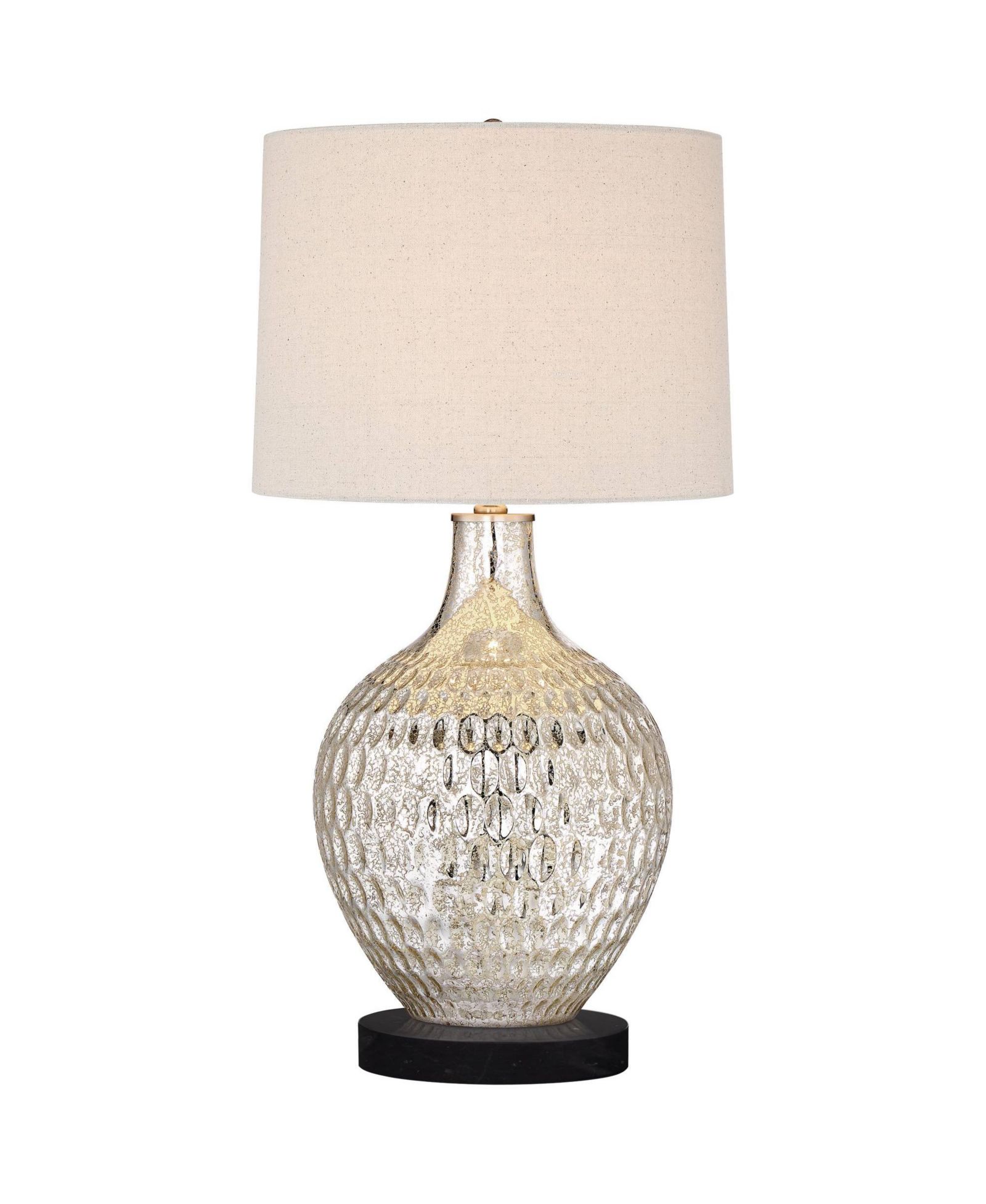 Possini Euro Design Waylon Modern Table Lamp with Round Black Marble Riser 28" Tall Mercury Glass Tapered Drum Shade for Bedroom Living Room Bedside