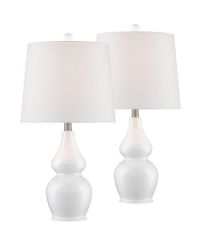 360 Lighting Jane Modern Table Lamps 25" High Set of 2 Ceramic with Dimmers Fabric Drum Shade for Bedroom Living Room Bedside Nightstand Office