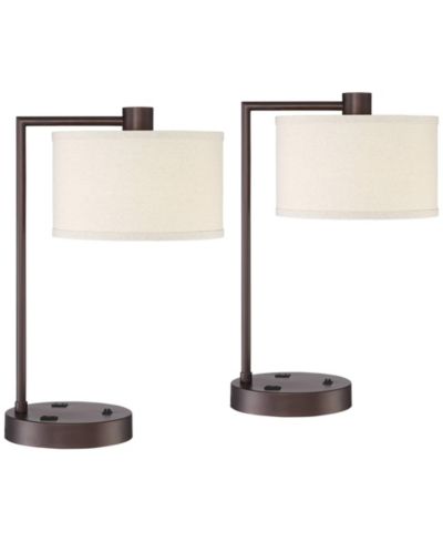 360 Lighting Colby 21" High Small Modern Desk Lamps Set of 2 USB Port AC Power Outlet Metal Charging