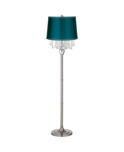 360 Lighting Modern Floor Lamp 62.5" Tall Crystal Chandelier Satin Drum Shade for Living Room Reading Bedroom Office