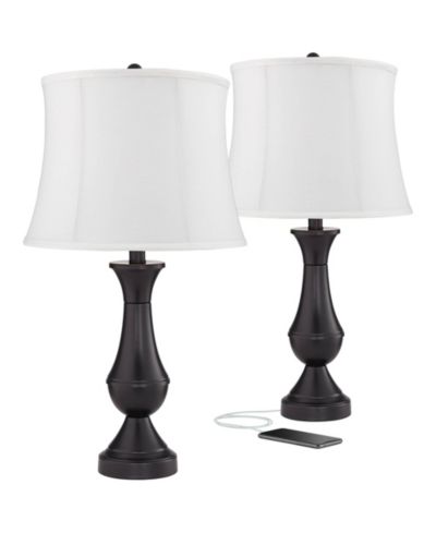 Regency Hill Traditional Table Lamps 25" High Set of 2 with USB Port Metal LED Touch On Off Softback Drum Shade for Bedroom Living Room
