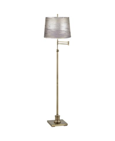Regency Hill Westbury Antique Brass Swing Arm Floor Lamp with Silver Gold Shade