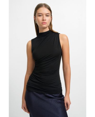 Marcella Women's Amila Draped Funnel-Neck Side-Ruched Jersey Top