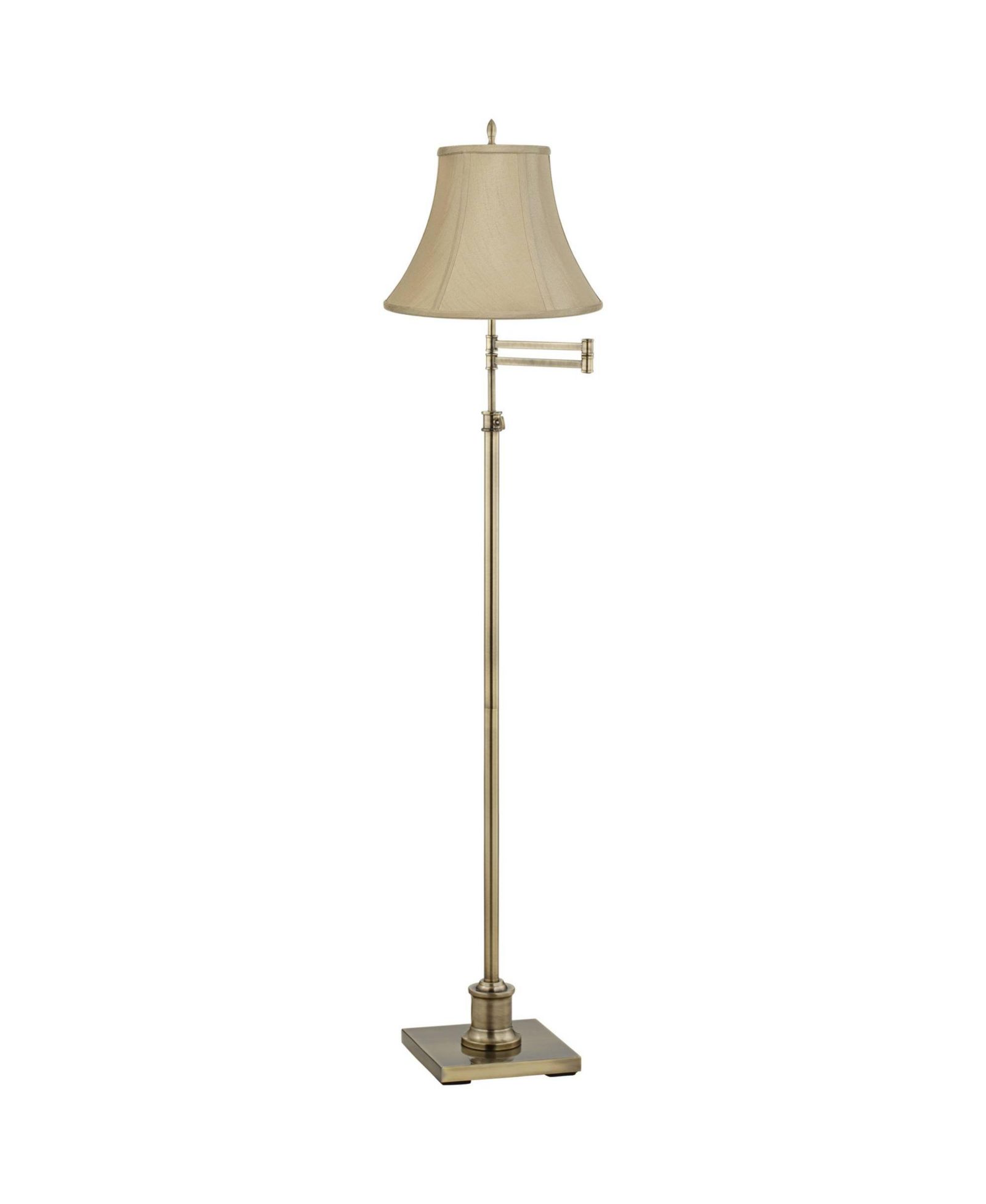 360 Lighting Traditional Floor Lamp Swing Arm 70" Tall Antique Brass Imperial Taupe Fabric Bell Shade for Living Room Reading Bedroom