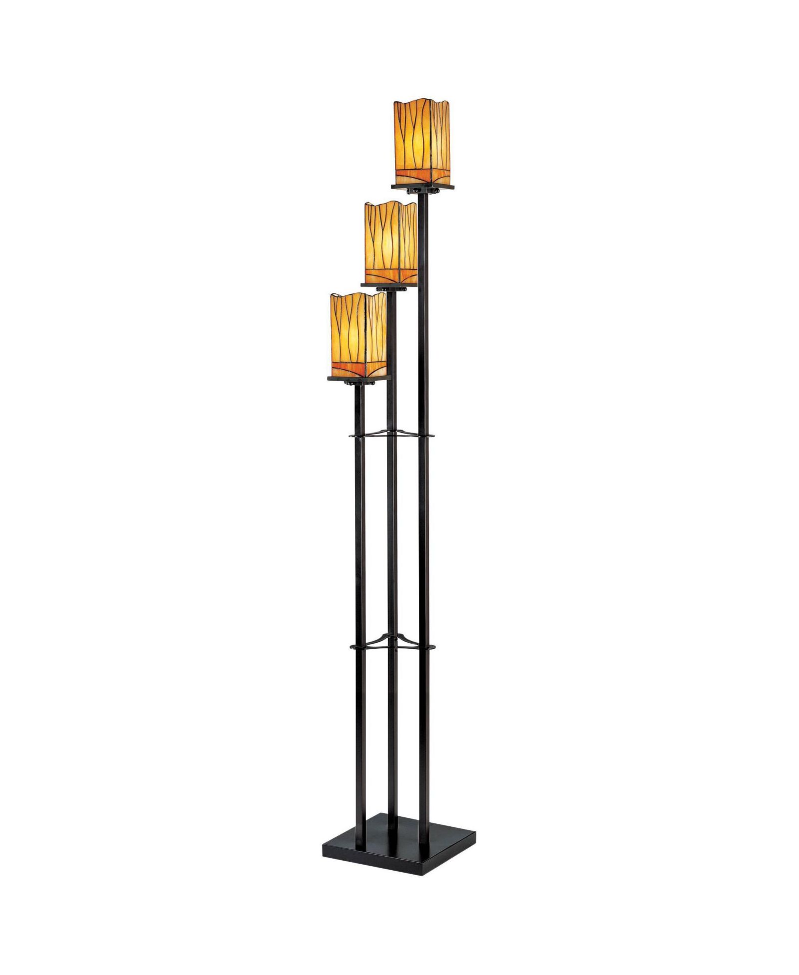 Robert Louis Tiffany Style Floor Lamp with USB Charging Port 3-Light 72" Tall Amber Art Glass Shade for Living Room Reading