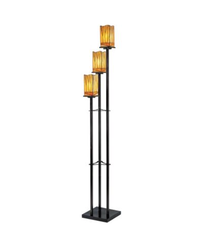 Robert Louis Tiffany Style Floor Lamp with USB Charging Port 3-Light 72" Tall Amber Art Glass Shade for Living Room Reading