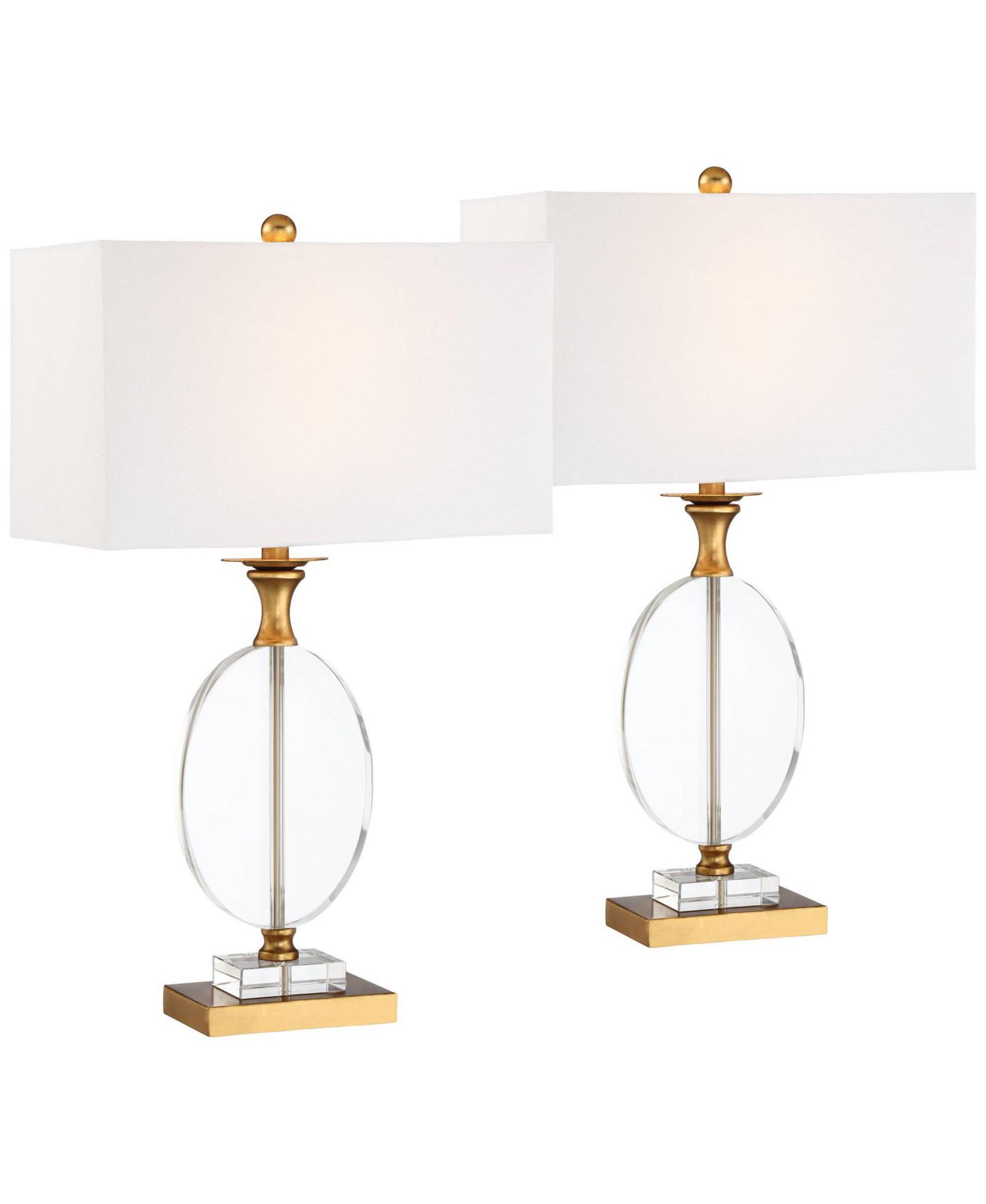 Possini Euro Design Valerie 28" Tall Round Geometric Modern Table Lamps Set of 2 Gold Crystal Living Room Bedroom White Shade