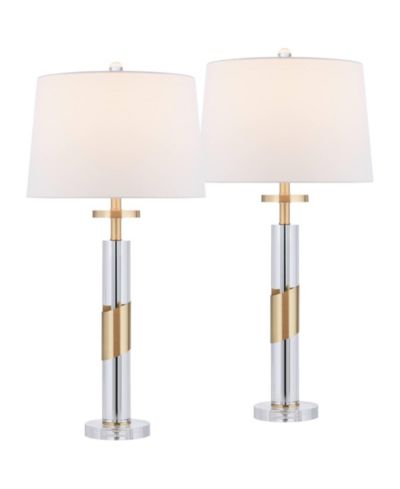 Vienna Full Spectrum Alfred " High Soft Brass and Crystal Column Table Lamp Set of 2