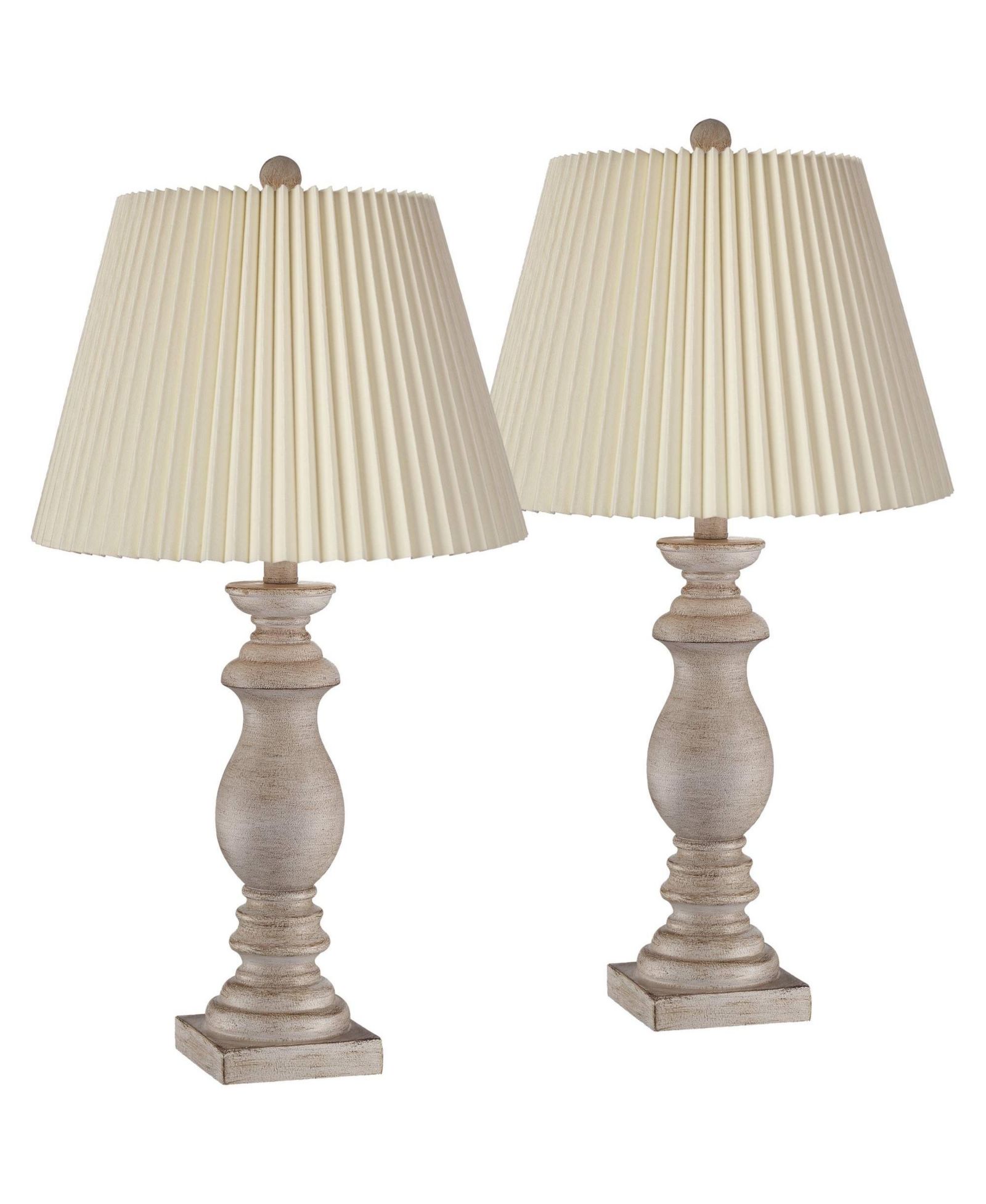Regency Hill Rustic Farmhouse Table Lamps  High Set of 2 -Washed Faux Wood Linen Pleat Shade for Bedroom Living Room