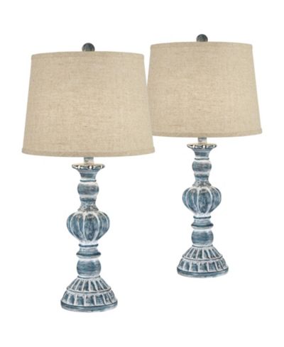 Regency Hill Tanya Country Cottage Table Lamps 26 1/2" High Set of 2  Burlap Linen Drum Shade for Bedroom Living Room Bedside Nightstand Home