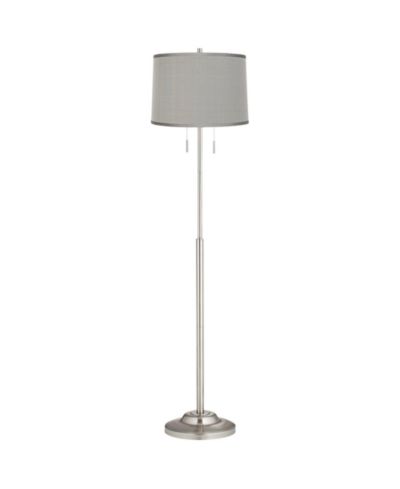 360 Lighting Abba Modern Floor Lamp 66" Tall Brushed Nickel Platinum Dupioni Silk Drum Shade for Living Family Room Bedroom Office House Home