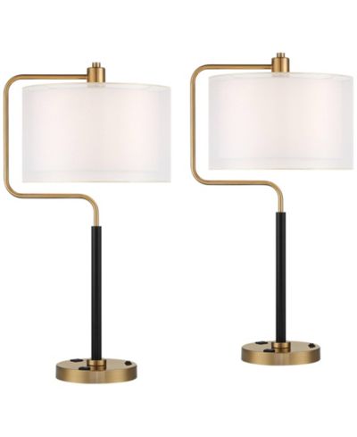 Possini Euro Design Carlyle 30 1/2" Tall Mid Century Modern Desk Lamps Set of 2 USB Port Smart Socket AC Power Outlet