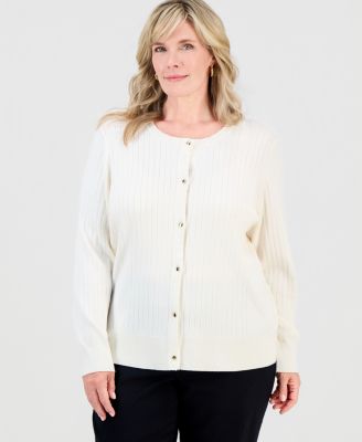 JM Collection Plus Size Ribbed Button-Down Cardigan Sweater, Macy's Exclusive