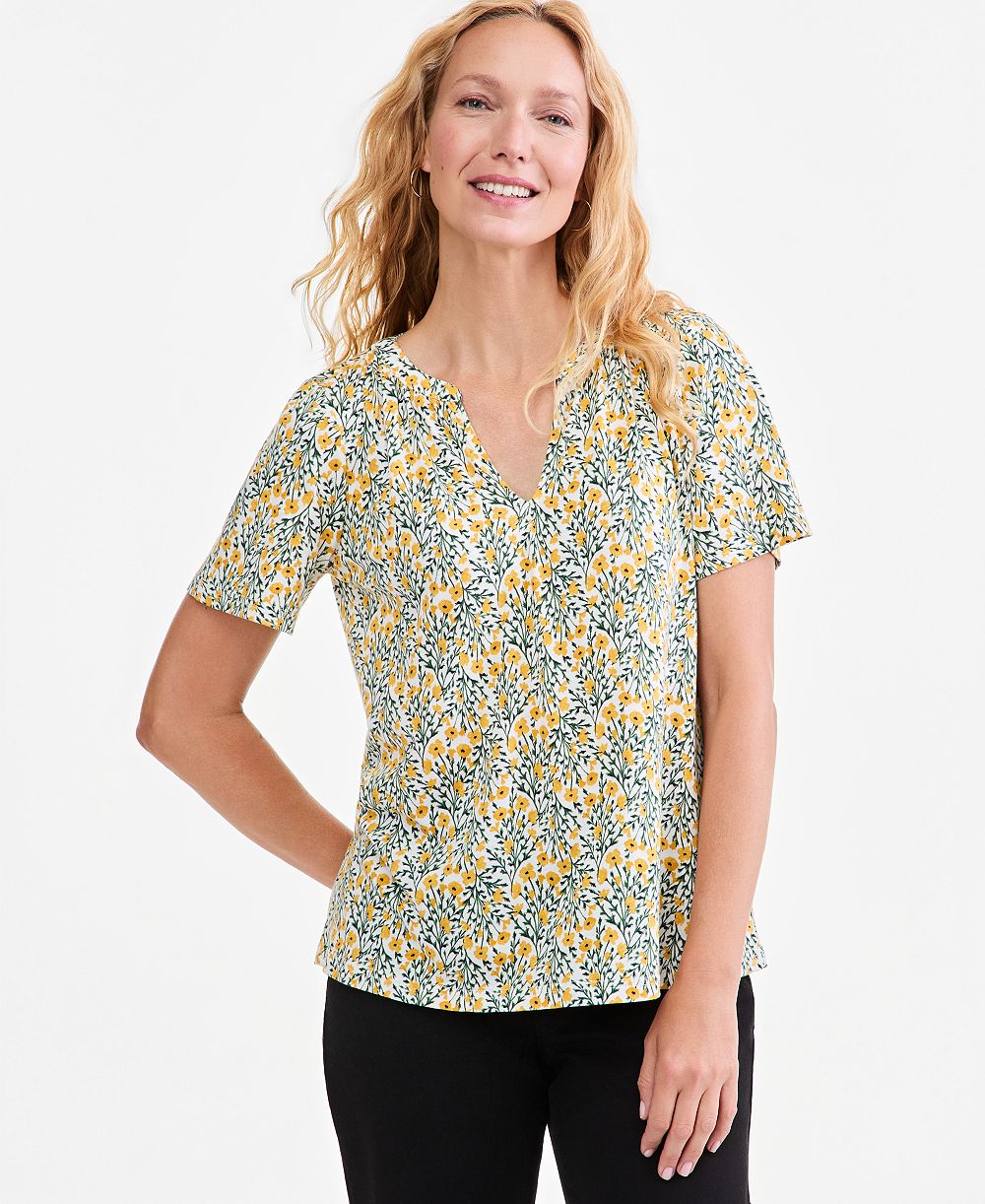 Style & Co Women's Printed Split-Neck Flutter Sleeve Top, Macy's Exclusive