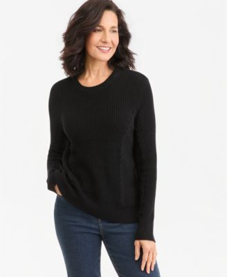 Style & Co Petite Mixed Rib Cable-Knit Cotton Crewneck Pullover, Macy's Exclusive