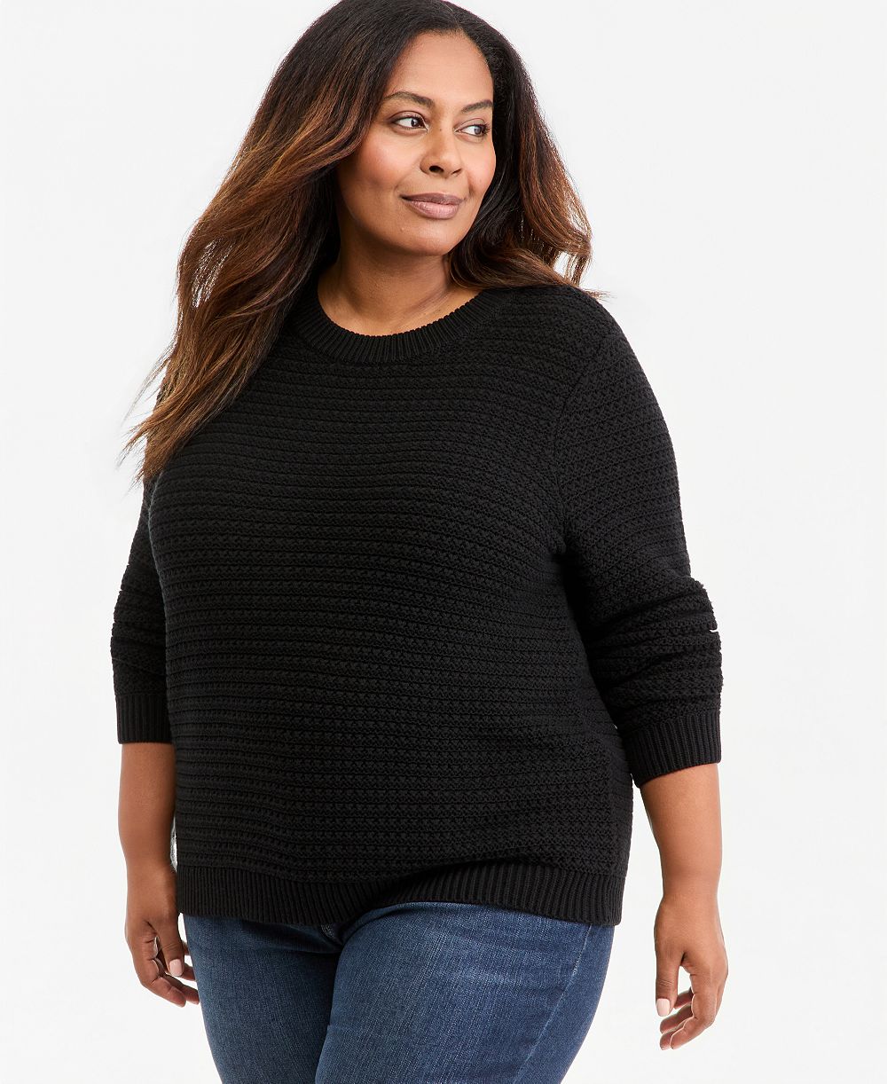 Style & Co Plus Crewneck Ribbed-Knit Side-Button Sweater, Macy's Exclusive