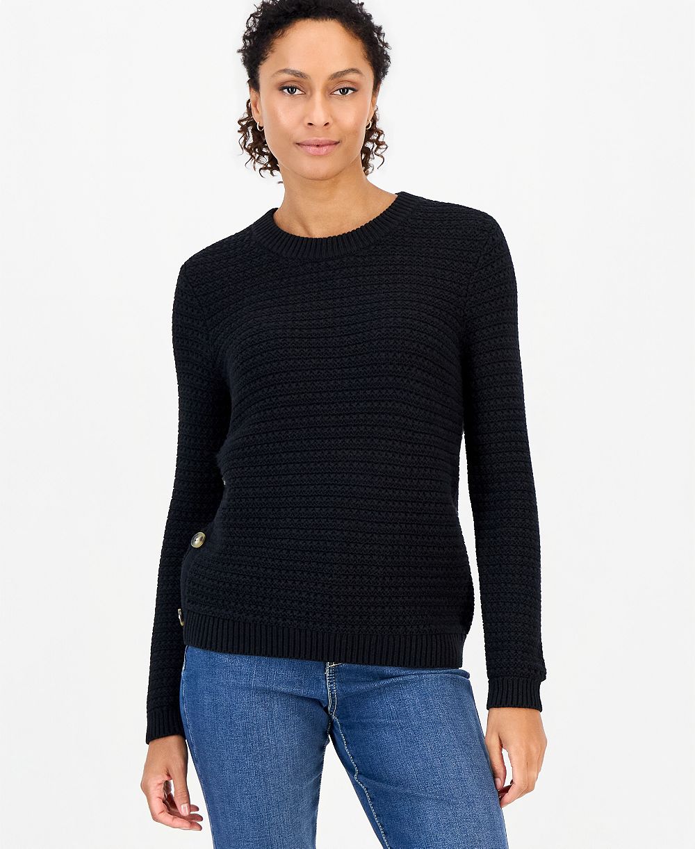 Style & Co Women's Crewneck Ribbed-Knit Side-Button Sweater, Macy's Exclusive