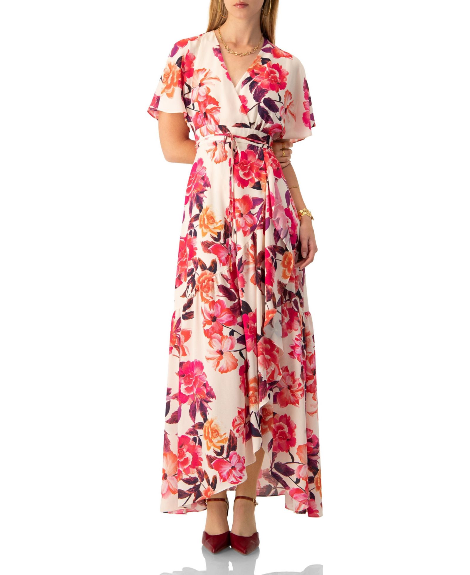Женское платье макси Ivonne Crossed V-Neck Wrap Floral
