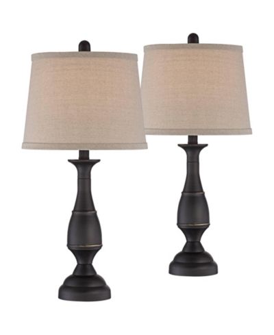 Regency Hill Ben Rustic Farmhouse Table Lamps 25" High Set of 2 Dark with Table Top Dimmers Linen Drum Shade for Bedroom Living Room Home