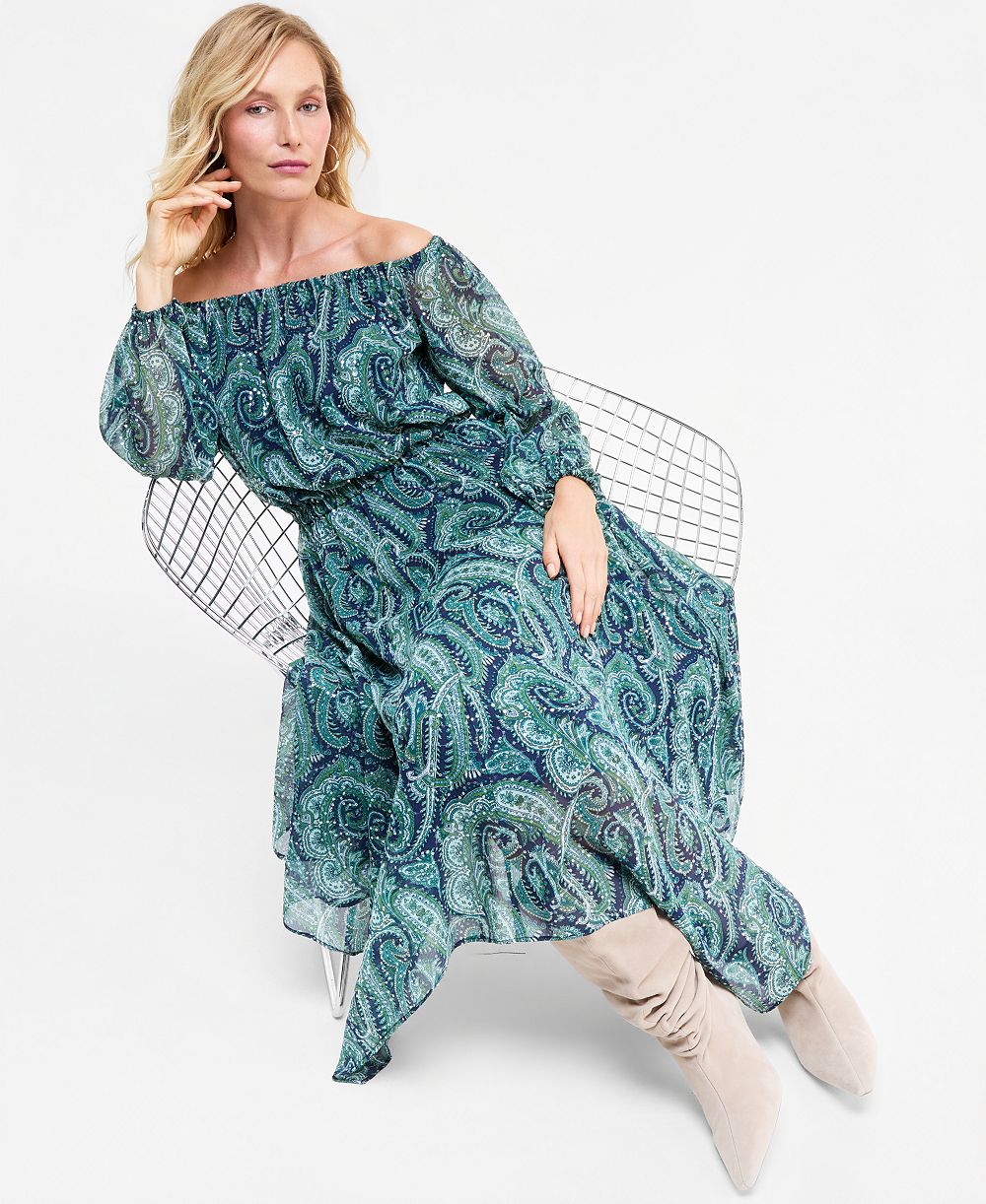 I.N.C. International Concepts Women's Off-the-Shoulder Asymmetrical Long-Sleeve Dress, Macy's Exclusive